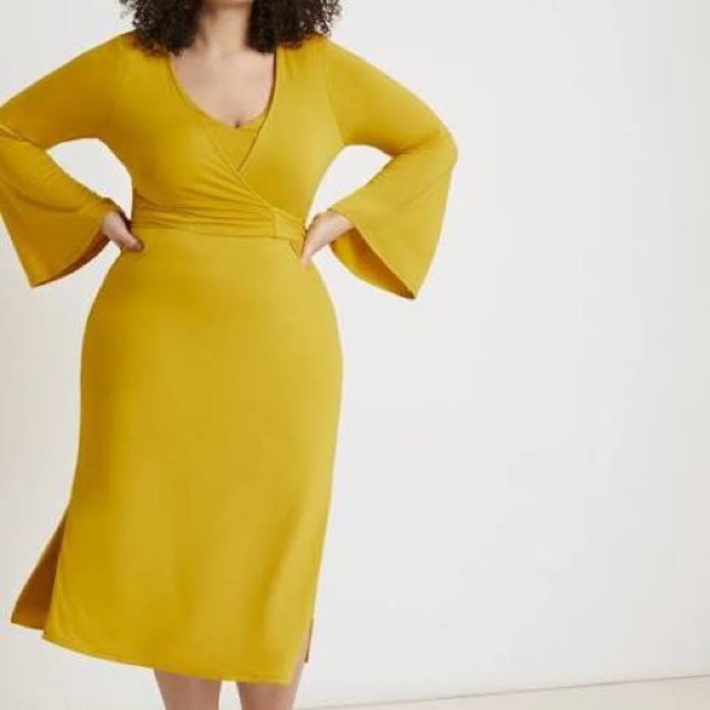 Eloquii Yellow Long Sleeve Wrap Dress